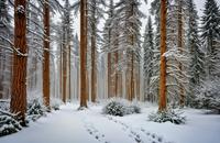 【画像素材】雪が積もり、木々が白く輝く森