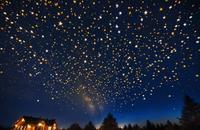 【画像素材】夜空に舞い上がっていくクリスマスの星の大群