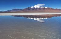 【画像素材】ウユニ塩湖の鏡のような水面に映るアンデス山脈