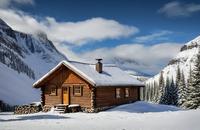 【画像素材】雪に覆われた静かな山小屋