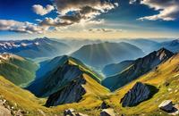 【画像素材】夏山の山頂から望む絶景