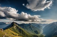 【画像素材】雲を突き抜けるほどの高さがあり、壮大な景色を眺めることができる山脈