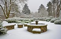 【画像素材】雪が積もった庭園の静寂