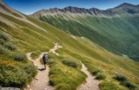 【画像素材】夏山を駆け回る登山者