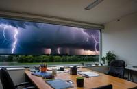 【画像素材】窓際のオフィスからの雷雨