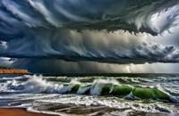 【画像素材】雷雨と波立つ海