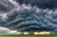 【画像素材】嵐の雲から霧雨がたなびく