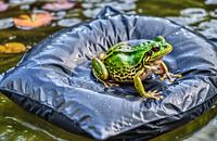 【画像素材】防水素材の座椅子で水遊びをするカエル