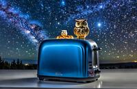 【画像素材】オーブントースターがフクロウと星空を眺める