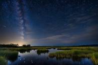 【画像素材】湿地帯の夜空に輝く星々