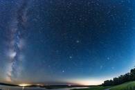 【画像素材】夏至の夜、星明かりに浮かぶ水面