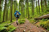 【画像素材】森の中を歩く登山家