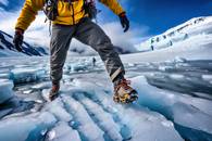 【画像素材】氷河の上を進む登山家