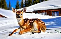 【画像素材】雪の中で休む小鹿