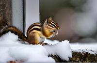 【画像素材】雪の中で餌を探すシマリス