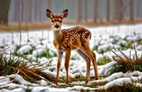 【画像素材】雪原にたたずむ小鹿