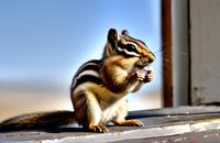 【画像素材】窓辺で餌を食べるシマリス