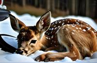 【画像素材】雪の中で眠る小鹿