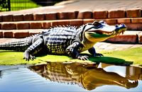 【画像素材】口を開いたワニが水辺で獲物を狙っている