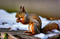 【画像素材】雪の中で餌を探すリス