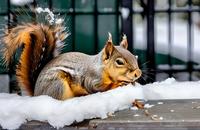 【画像素材】雪の中で餌を探すリス