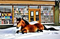 【画像素材】雪の中で休むポニー