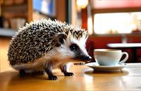 【画像素材】カフェでくつろぐハリネズミ