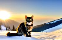 【画像素材】雪山で佇むネコ