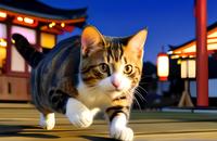 【画像素材】夜道を歩くネコ