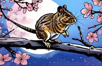 【画像素材】満開の桜の木の下で佇むデグー