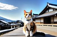 【画像素材】町を散策するネコ