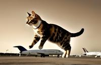 【画像素材】滑走路を飛び越えるネコ