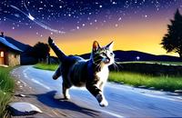 【画像素材】星空の下を駆けるネコ