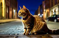 【画像素材】夜道を歩くネコ