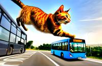 【画像素材】バスに飛び乗るネコ
