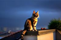 【画像素材】夕暮れ時に屋上でたたずむネコ