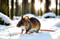 【画像素材】雪の中で餌を探すネズミ