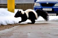 【画像素材】雪道を横断するスカンク