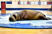 【画像素材】氷の上で眠るセイウチ