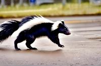 【画像素材】道路を横断するスカンク