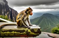 【画像素材】サルが山の上で考え事をしている