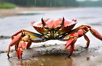 【画像素材】雨上がりの浜辺で佇むカニ