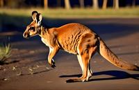 【画像素材】夕暮れに道を横断するカンガルー