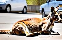 【画像素材】駐車場で休むカンガルー