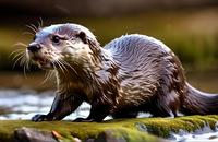 【画像素材】岩の上で獲物を狙うカワウソ