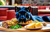 【画像素材】レストランで食事をするクロヒョウ