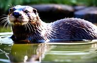 【画像素材】カワウソが水から顔を出す