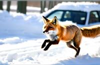 【画像素材】雪の中を駆けるキツネ