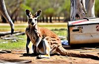 【画像素材】カンガルーがオーストラリアのアウトバックを歩く