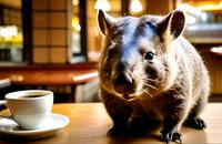 【画像素材】カフェでコーヒーを飲むウォンバット